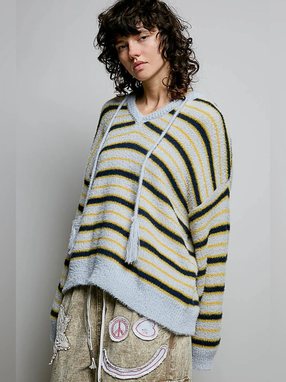 POL “ West Coast Varsity Hoodie “ Striped Sweater | Light Blue